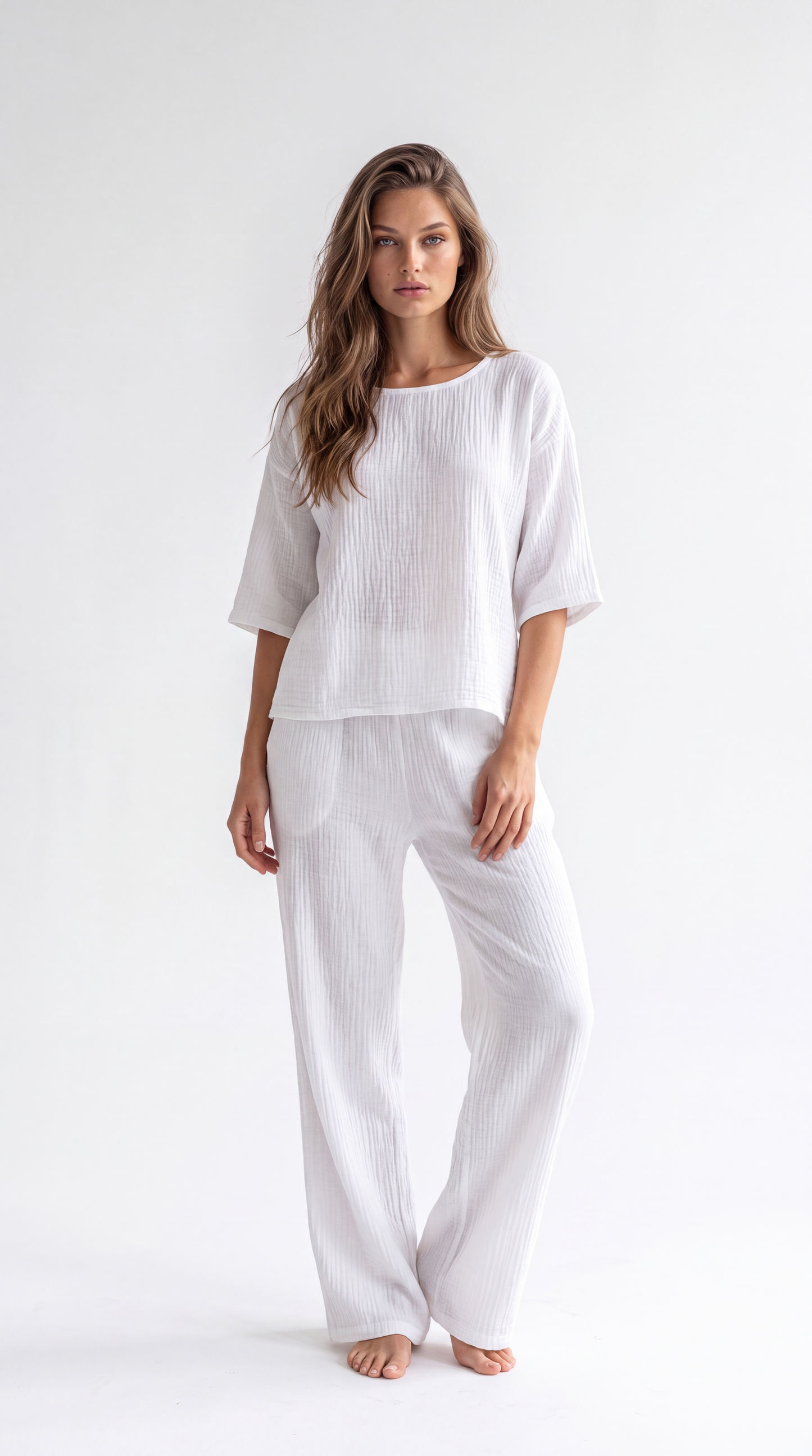 Women's Crinkle Cotton Two-Piece Set