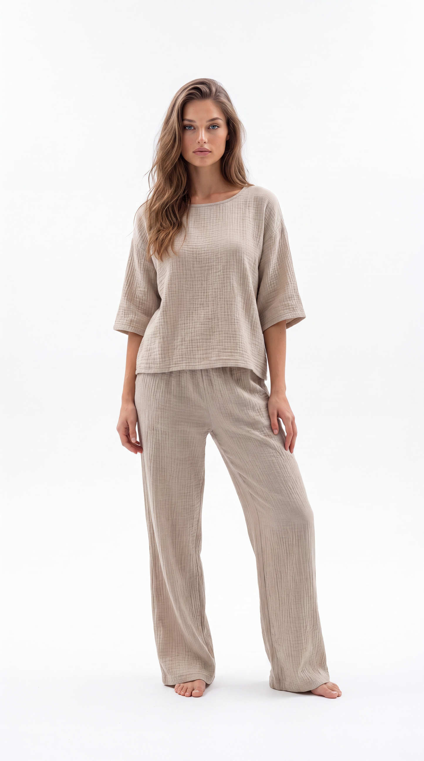 Women's Crinkle Cotton Two-Piece Set